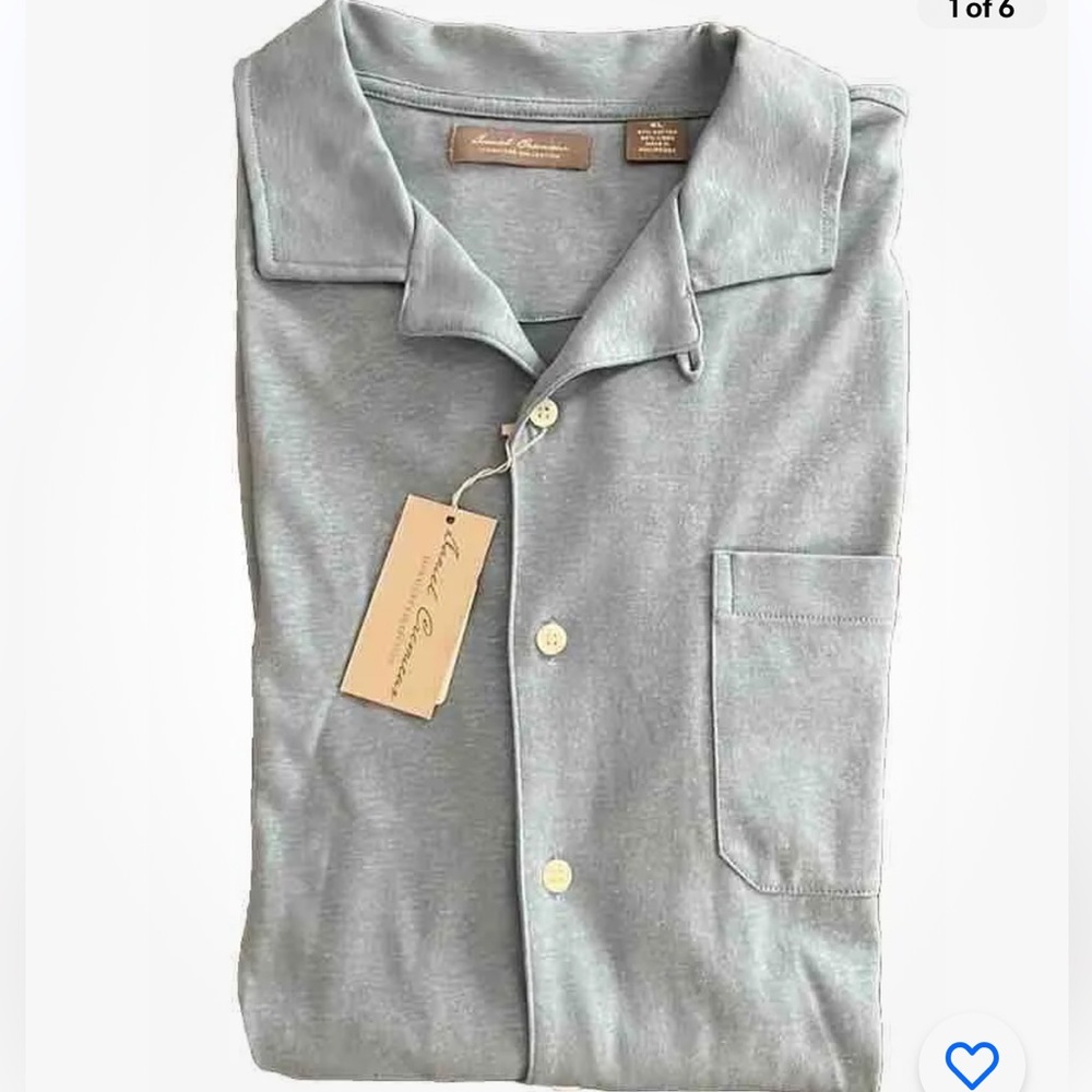 NWT Cremieux Men’s XL Short Sleeve Blue Collard Button Front Shirt w/ Front Pkt